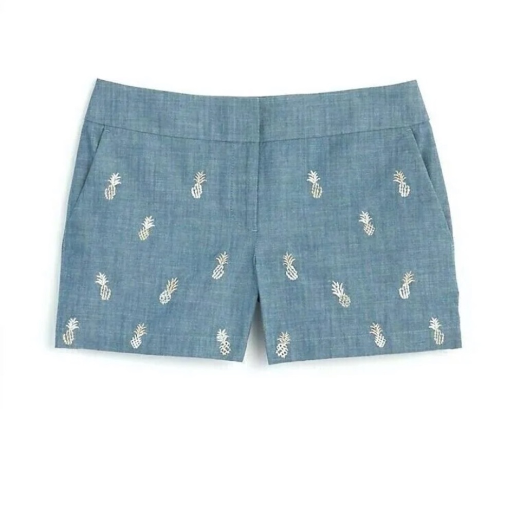Loft Women's Riviera Shorts Embroidered Pineapple Blue Vacation Size 10 EUC